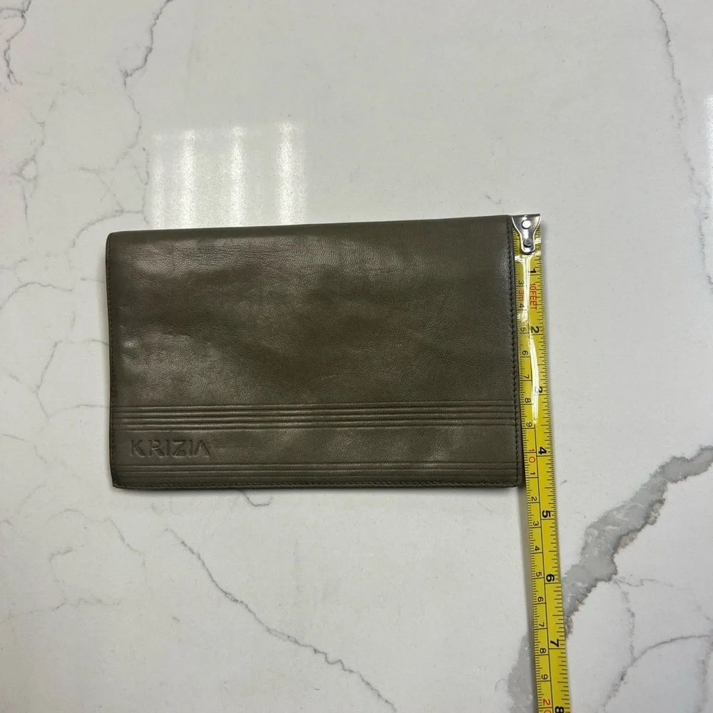 Krizia Italian Leather Wallet Olive Green Billfold - Picture 7 of 13